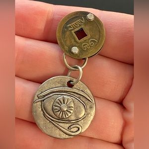 Fire Goddess “All Seeing” pendant, bronze and pewter, artist piece, 2”